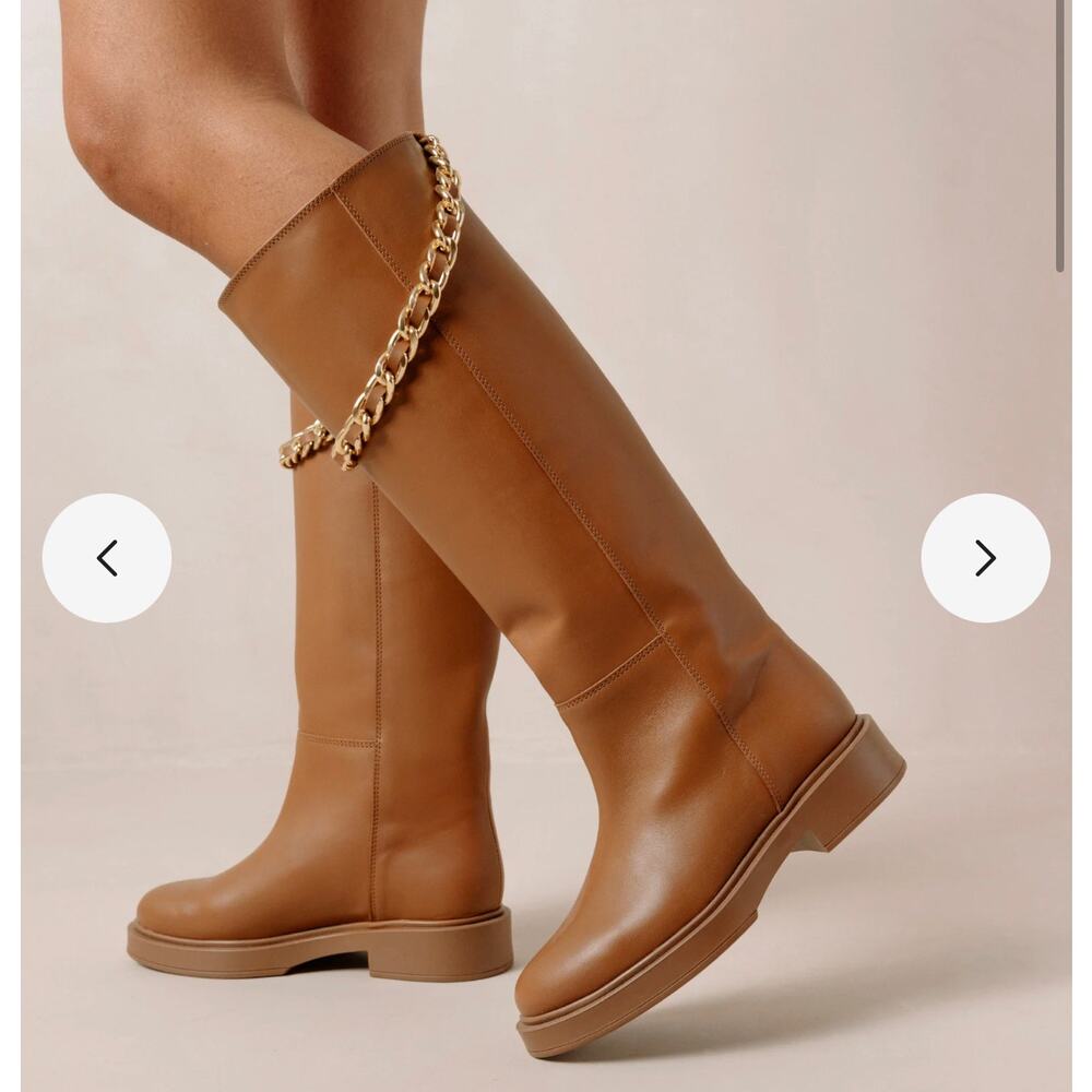 ALOHAS Brown Leather Lug Chunky Sole Pier Tall Boots Chain sz 39 Anthropologie - Picture 4 of 16